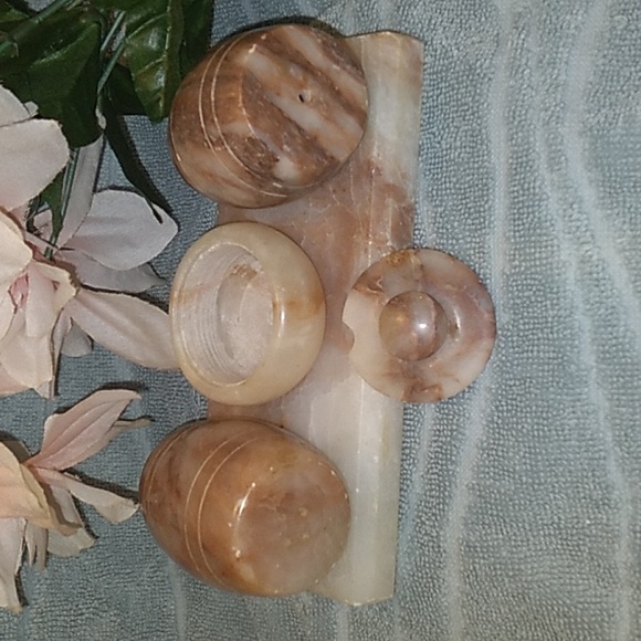 1960s Solid Marble 3 Piece Salt and Pepper Set - Picture 2 of 14